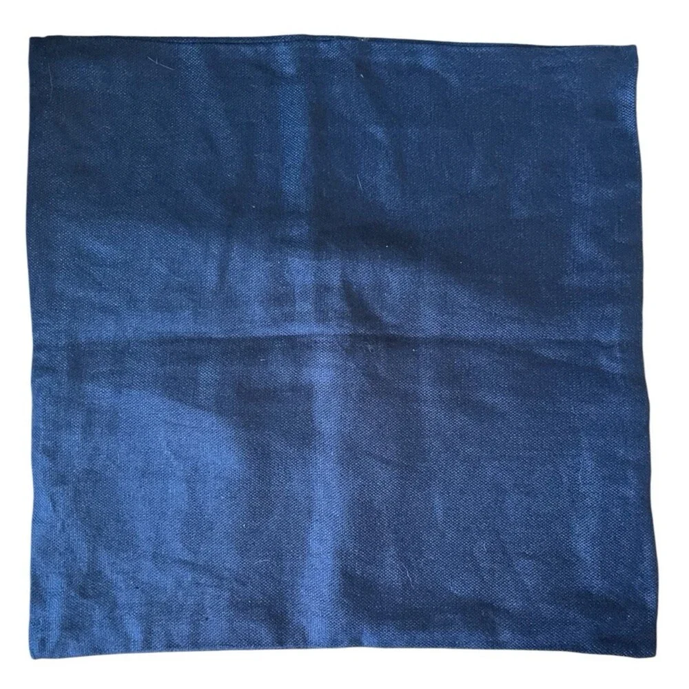 Pottery Barn Big Button Textured Linen Pillow Cover Blue Minimalist 18 x 18